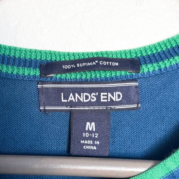 Lands End Dapper Dog Puppy 3/4 Sleeve Knit Sweater Blue Medium Classic Preppy - Picture 3 of 6